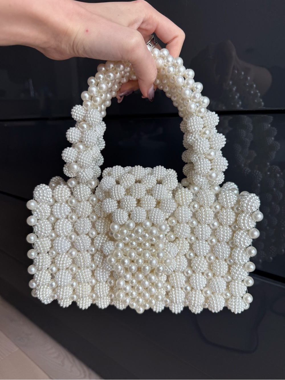 Ivory Pearl Beaded Top-Handle Bag -HANDMADE